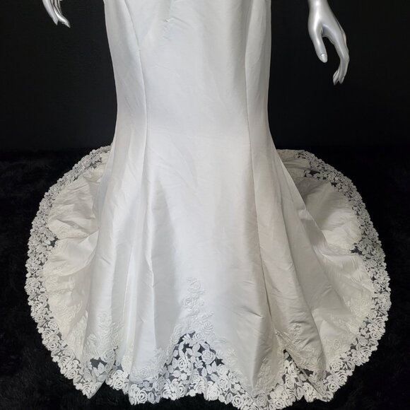 NWT~$2150~JUSTIN ALEXANDER~10/12~IVORY FIT & FLARE MERMAID LACE WEDDING DRESS - Picture 6 of 16